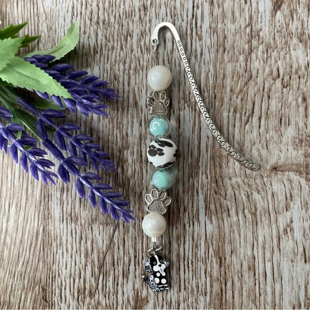 Bookmark Dog Paw Print Handcrafted Artisan Beaded Metal Journal Gift Read Book